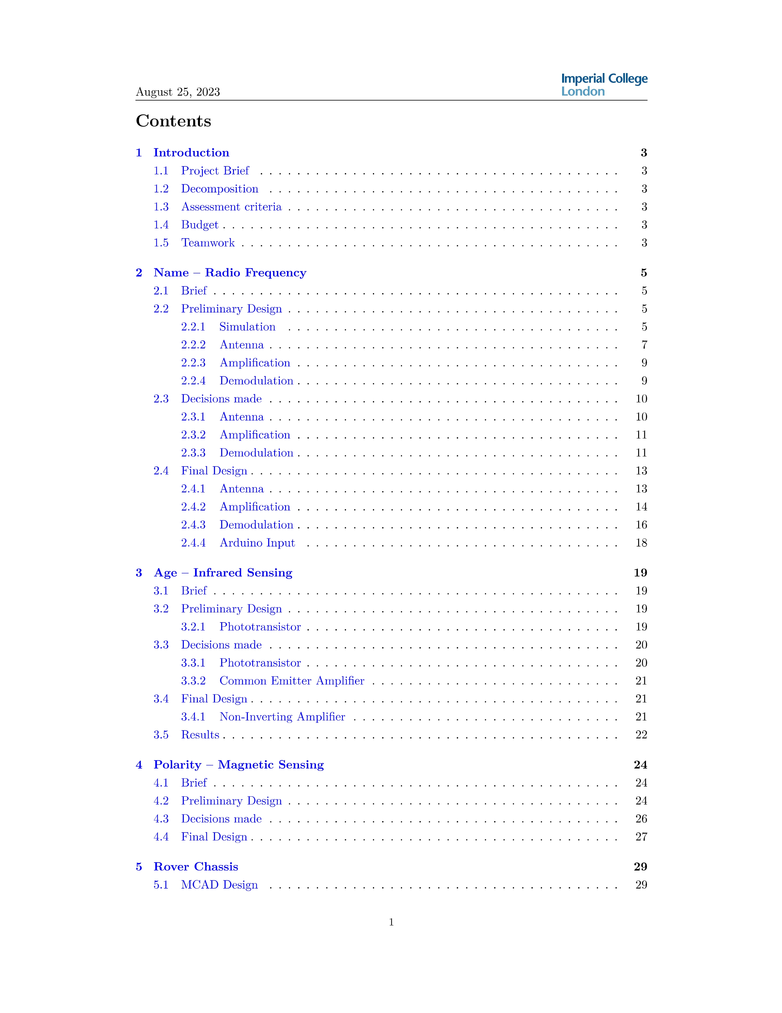 Project report T.O.C. page 1